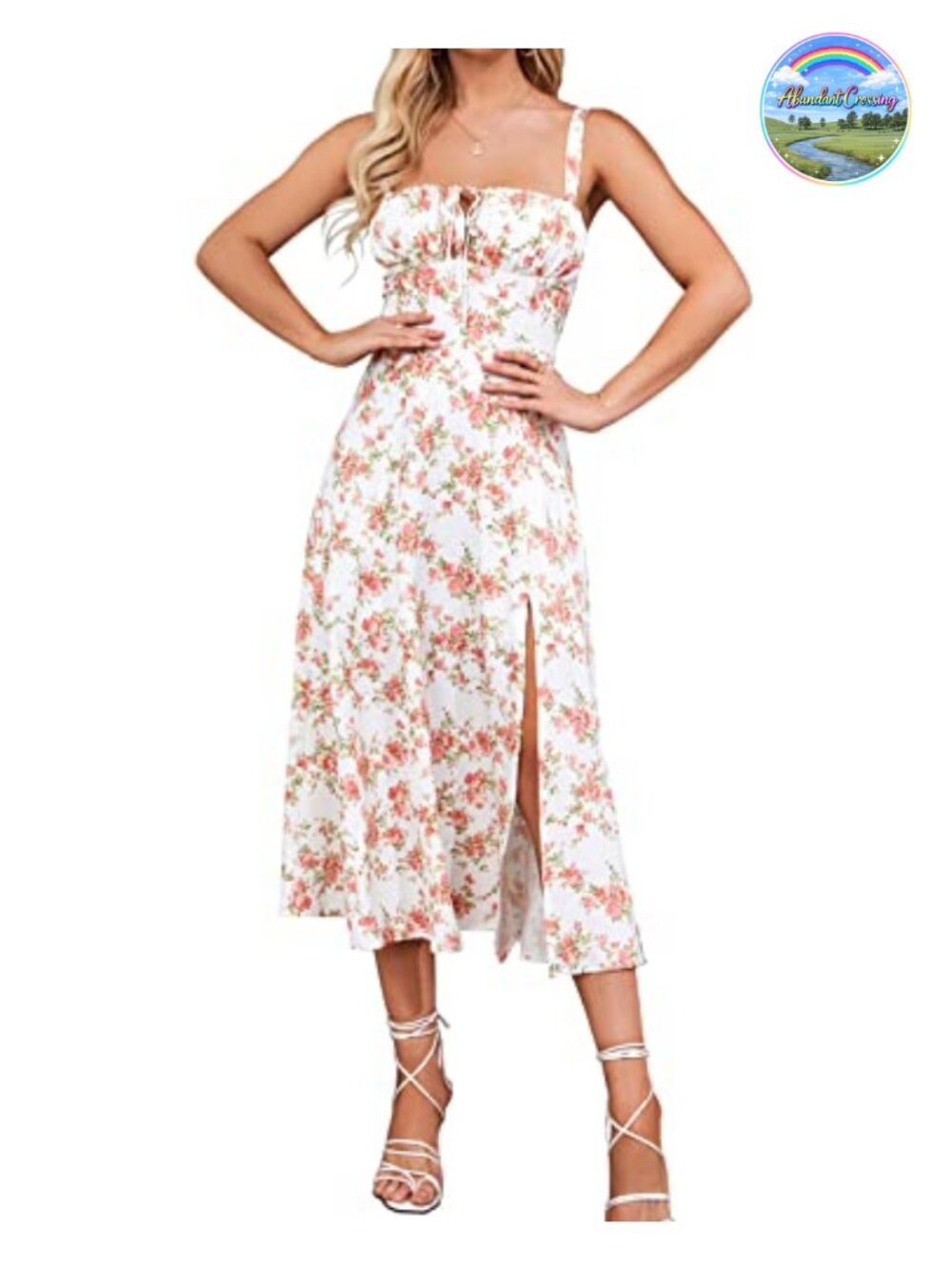 Sleeveless Corset Midi Dress with Fish Bones, Lace Up Back, Split